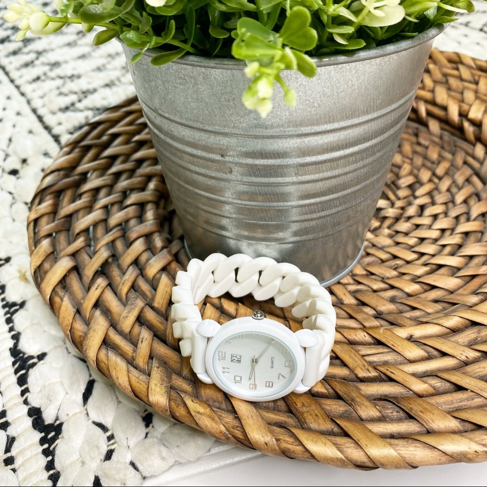 Quartz White Braided Stretch Bracelet Watch